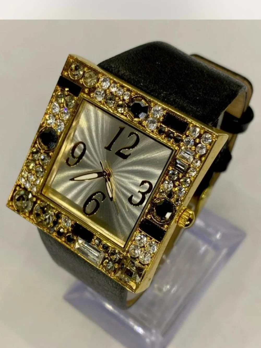 Gold-Tone Square *** Iced  Crystal Accent Women's Watch ^^^ Cocktail Time 🍸